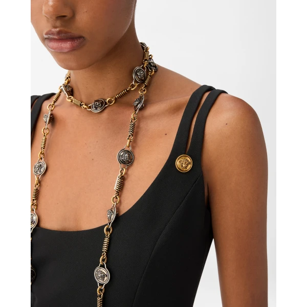Versace Wool Grain De Poudre Midi Dress in Black, view 4 | Midi Dresses