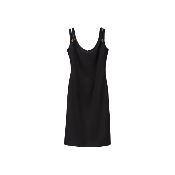 Versace Wool Grain De Poudre Midi Dress in Black | Midi Dresses | Coveti