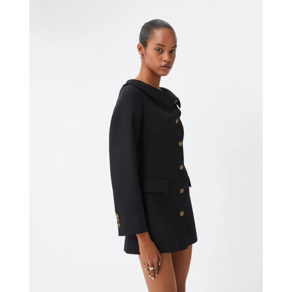 Versace Wool Grain De Poudre Mini Dress in Black, view 4 | Mini Dresses