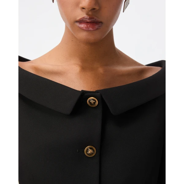 Versace Wool Grain De Poudre Mini Dress in Black, view 5 | Mini Dresses