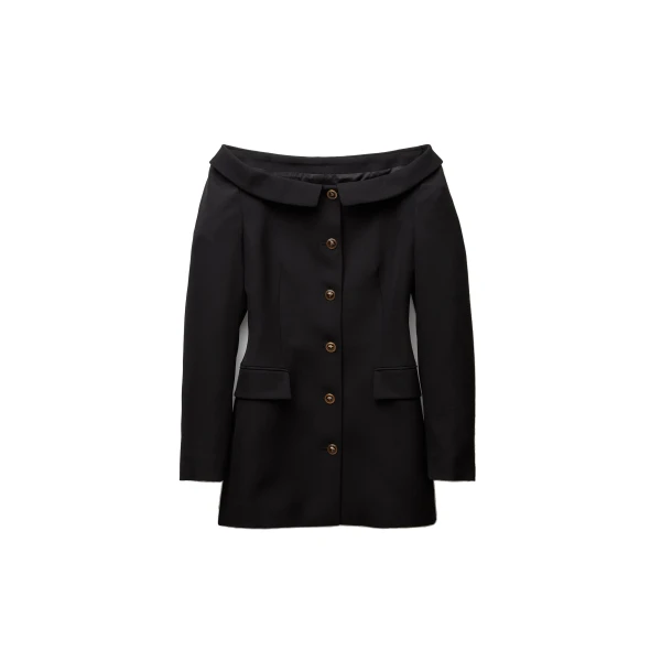 Versace Wool Grain De Poudre Mini Dress in Black | Mini Dresses | Coveti