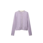 Versace Wool Knit Crewneck Cardigan in Lilac | Cardigan | Coveti