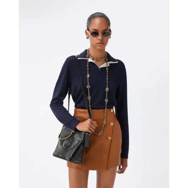 Versace Wool Knit Polo Sweater in Blue, view 2 | Sweaters