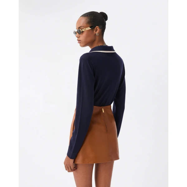 Versace Wool Knit Polo Sweater in Blue, view 3 | Sweaters
