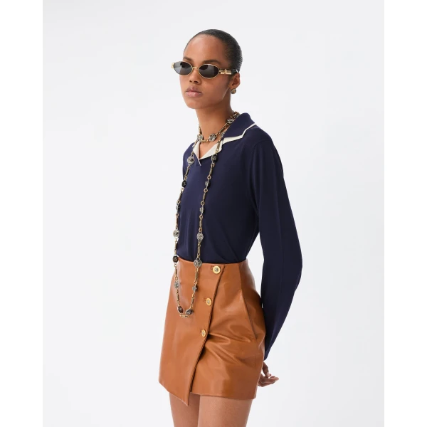 Versace Wool Knit Polo Sweater in Blue, view 4 | Sweaters