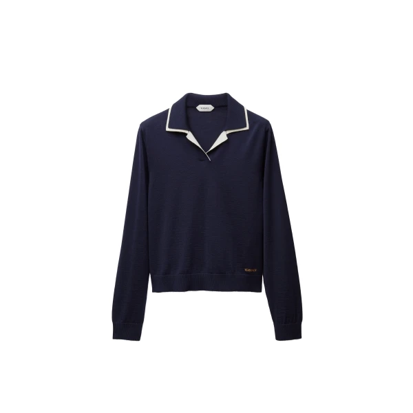 Wool Knit Polo Sweater in Blue