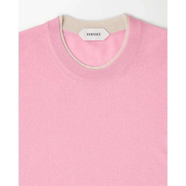 Versace Wool Knit T-Shirt in Pink, view 2 | Sweaters
