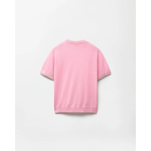 Versace Wool Knit T-Shirt in Pink, view 3 | Sweaters