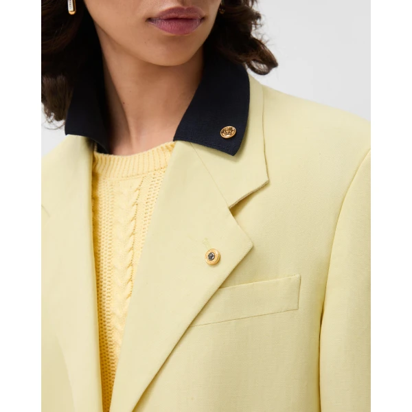 Versace Wool-Linen Blazer in Yellow, view 5 | Blazers