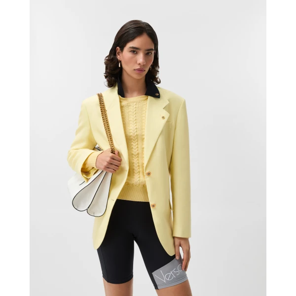 Versace Wool-Linen Blazer in Yellow, view 6 | Blazers
