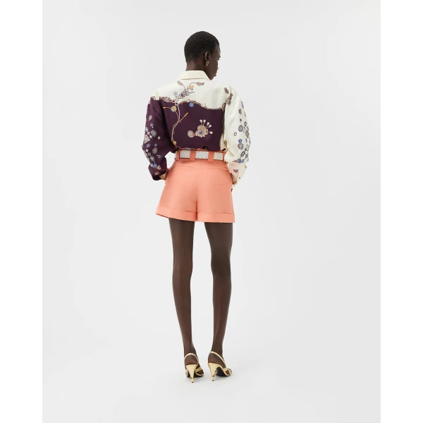 Versace Wool-Linen Shorts in Pink, view 3 | Shorts