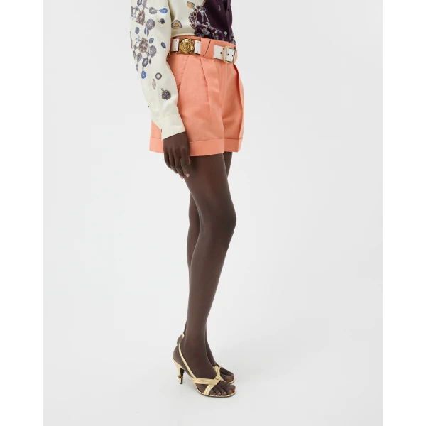 Versace Wool-Linen Shorts in Pink, view 4 | Shorts