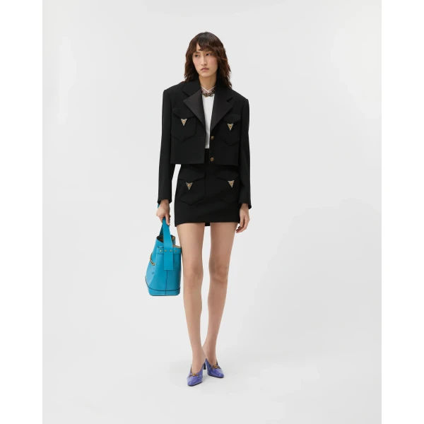 Versace Wool Mini Skirt in Black, view 2 | Mini Skirts