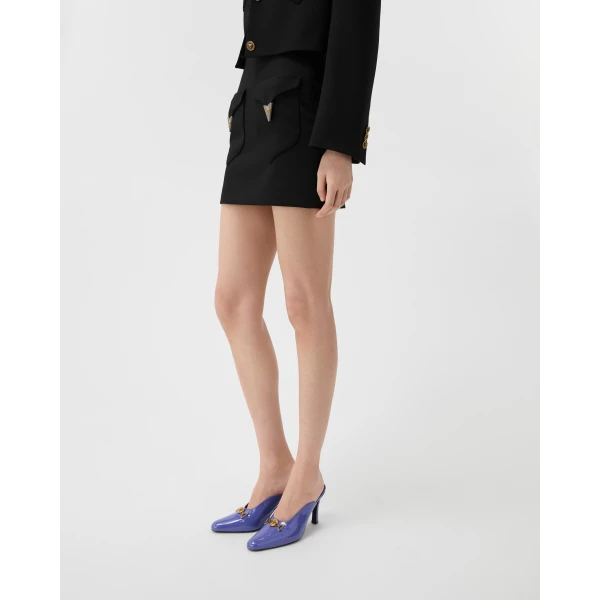Versace Wool Mini Skirt in Black, view 4 | Mini Skirts