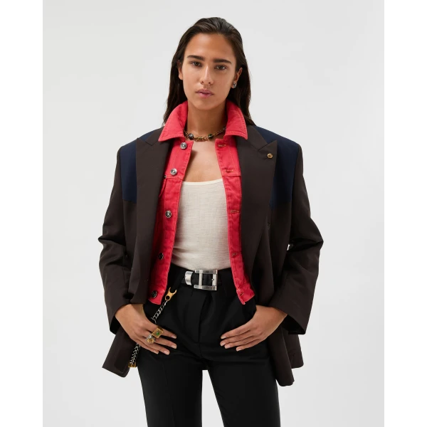 Versace Wool-Mohair Blazer in Blue and Brown, view 2 | Blazers