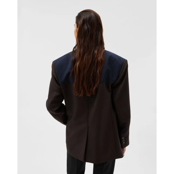 Versace Wool-Mohair Blazer in Blue and Brown, view 3 | Blazers