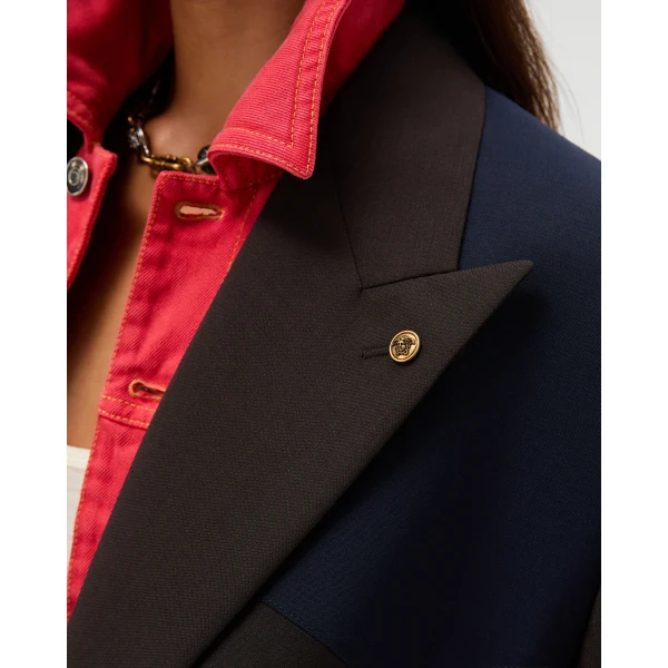 Versace Wool-Mohair Blazer in Blue and Brown, view 5 | Blazers