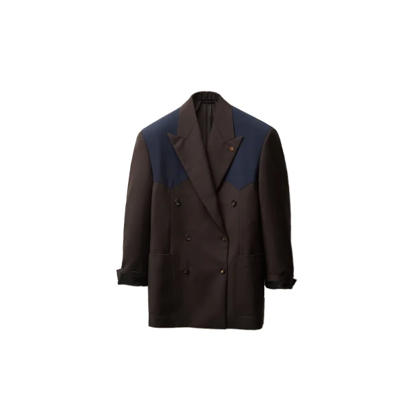 Versace Wool-Mohair Blazer in Blue and Brown | Blazers | Coveti