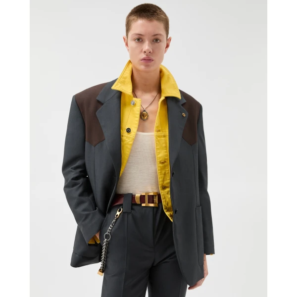 Versace Wool-Mohair Blazer in Grey and Brown, view 2 | Blazers