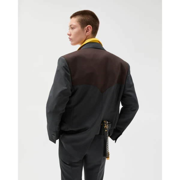 Versace Wool-Mohair Blazer in Grey and Brown, view 3 | Blazers