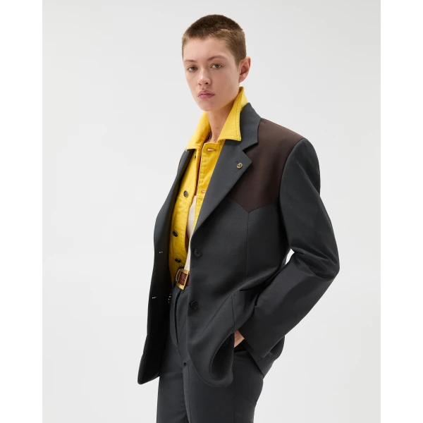 Versace Wool-Mohair Blazer in Grey and Brown, view 4 | Blazers