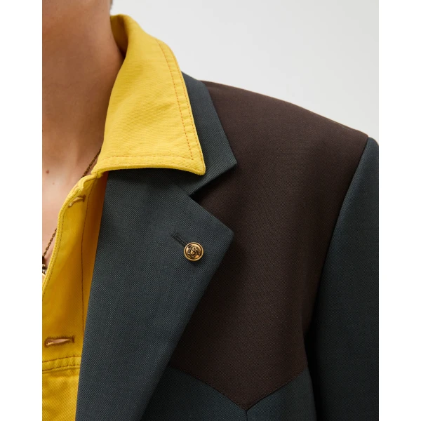 Versace Wool-Mohair Blazer in Grey and Brown, view 5 | Blazers