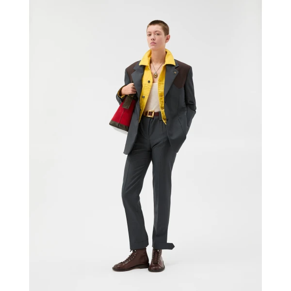 Versace Wool-Mohair Blazer in Grey and Brown, view 6 | Blazers