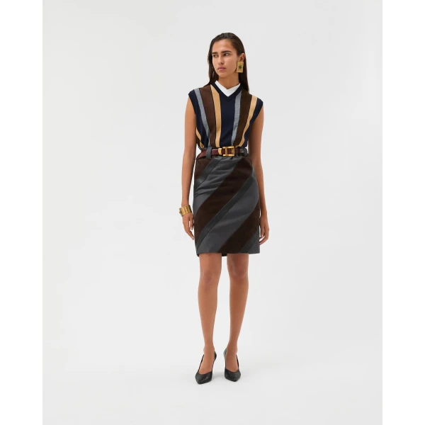 Versace Wool-Mohair Pencil Skirt in Grey and Brown, view 2 | Pencil Skirts