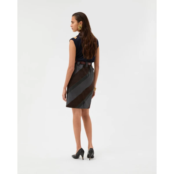 Versace Wool-Mohair Pencil Skirt in Grey and Brown, view 3 | Pencil Skirts