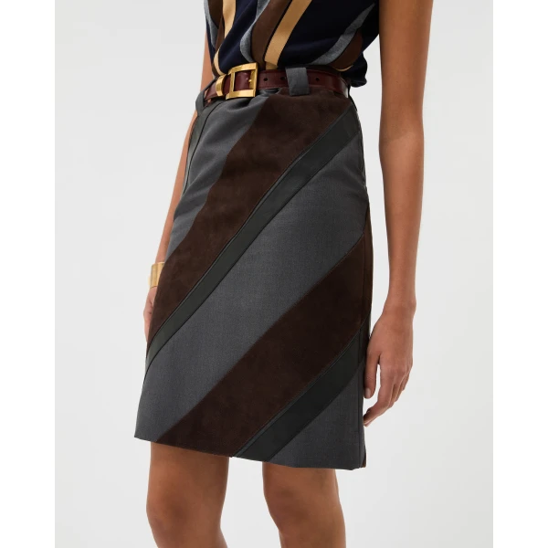 Versace Wool-Mohair Pencil Skirt in Grey and Brown, view 5 | Pencil Skirts