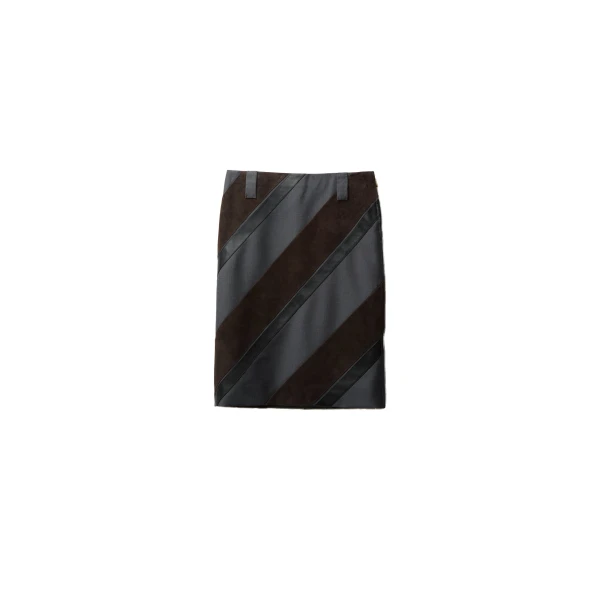 Wool-Mohair Pencil Skirt in Grey and Brown