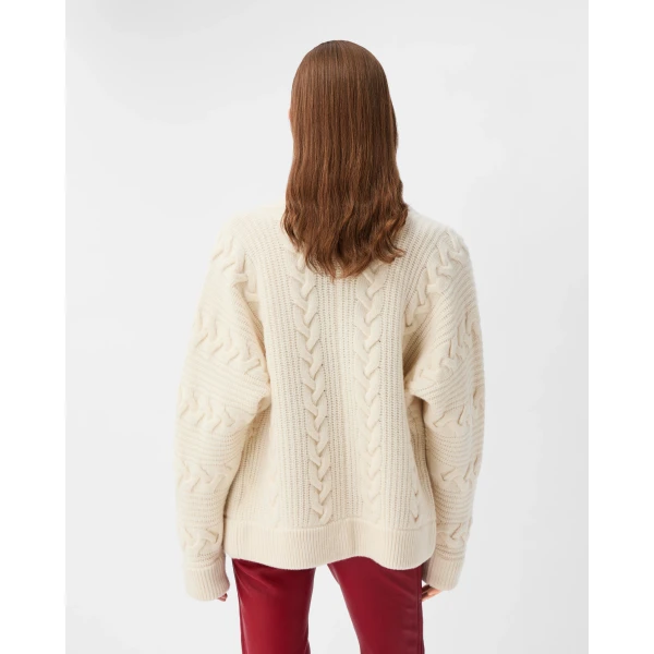 Versace Wool and Cashmere Cable-Knit Cardigan in White, view 3 | Cardigan