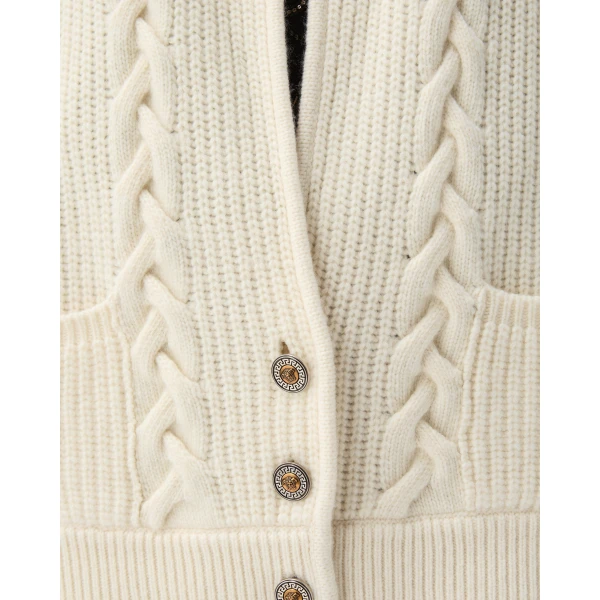 Versace Wool and Cashmere Cable-Knit Cardigan in White, view 5 | Cardigan
