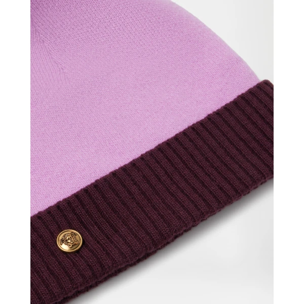 Versace Wool and Cashmere Knit Beanie in Lilac, view 2 | Hats