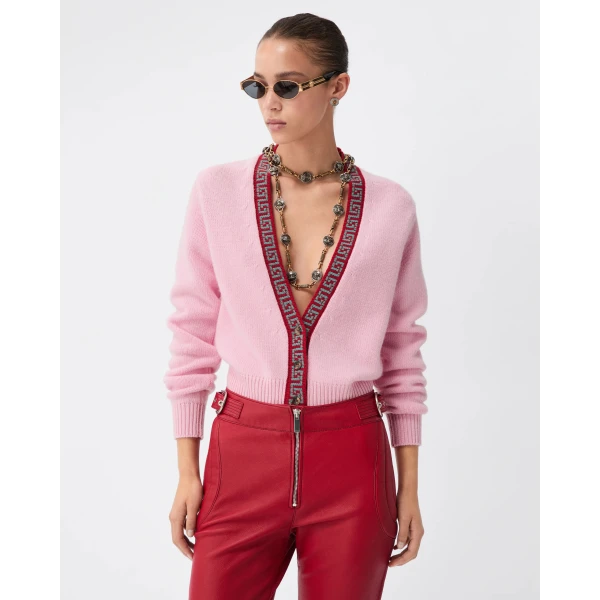Versace Wool and Cashmere Knit Cardigan in Light Pink, view 2 | Cardigan