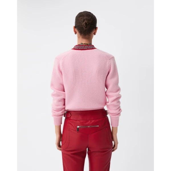 Versace Wool and Cashmere Knit Cardigan in Light Pink, view 3 | Cardigan