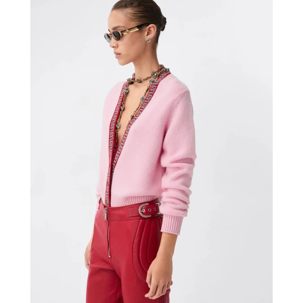 Versace Wool and Cashmere Knit Cardigan in Light Pink, view 4 | Cardigan