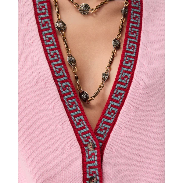 Versace Wool and Cashmere Knit Cardigan in Light Pink, view 5 | Cardigan