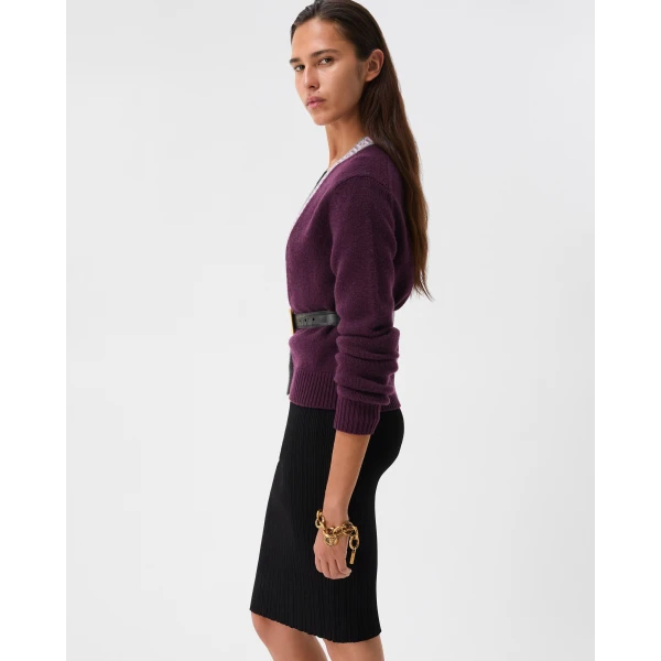 Versace Wool and Cashmere Knit Cardigan in Purple, view 4 | Cardigan