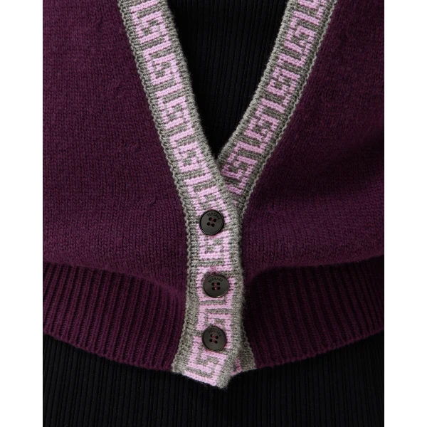 Versace Wool and Cashmere Knit Cardigan in Purple, view 5 | Cardigan