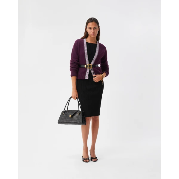 Versace Wool and Cashmere Knit Cardigan in Purple, view 6 | Cardigan