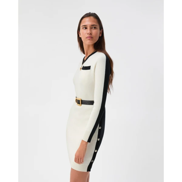 Versace Wool and Cashmere Knit Mini Dress in White, view 4 | Mini Dresses