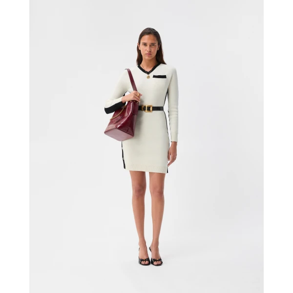 Versace Wool and Cashmere Knit Mini Dress in White, view 6 | Mini Dresses