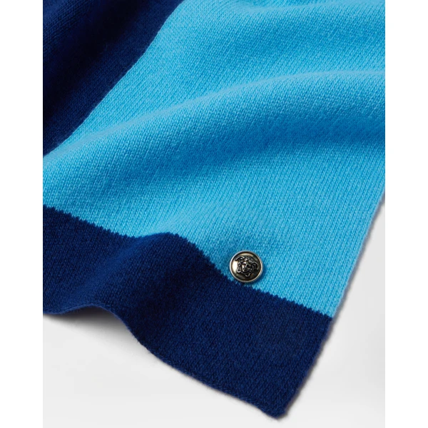 Versace Wool and Cashmere Knit Scarf in Blue, view 2 | Scarves