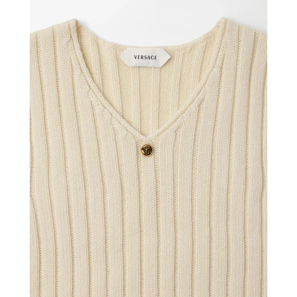 Versace Wool and Cashmere Ribbed Knit Top in White, view 2 | Tops