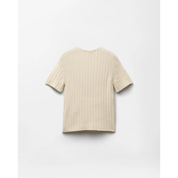 Versace Wool and Cashmere Ribbed Knit Top in White, view 3 | Tops