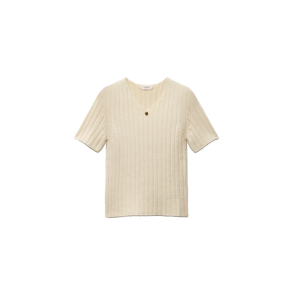 Wool and Cashmere Ribbed Knit Top in White