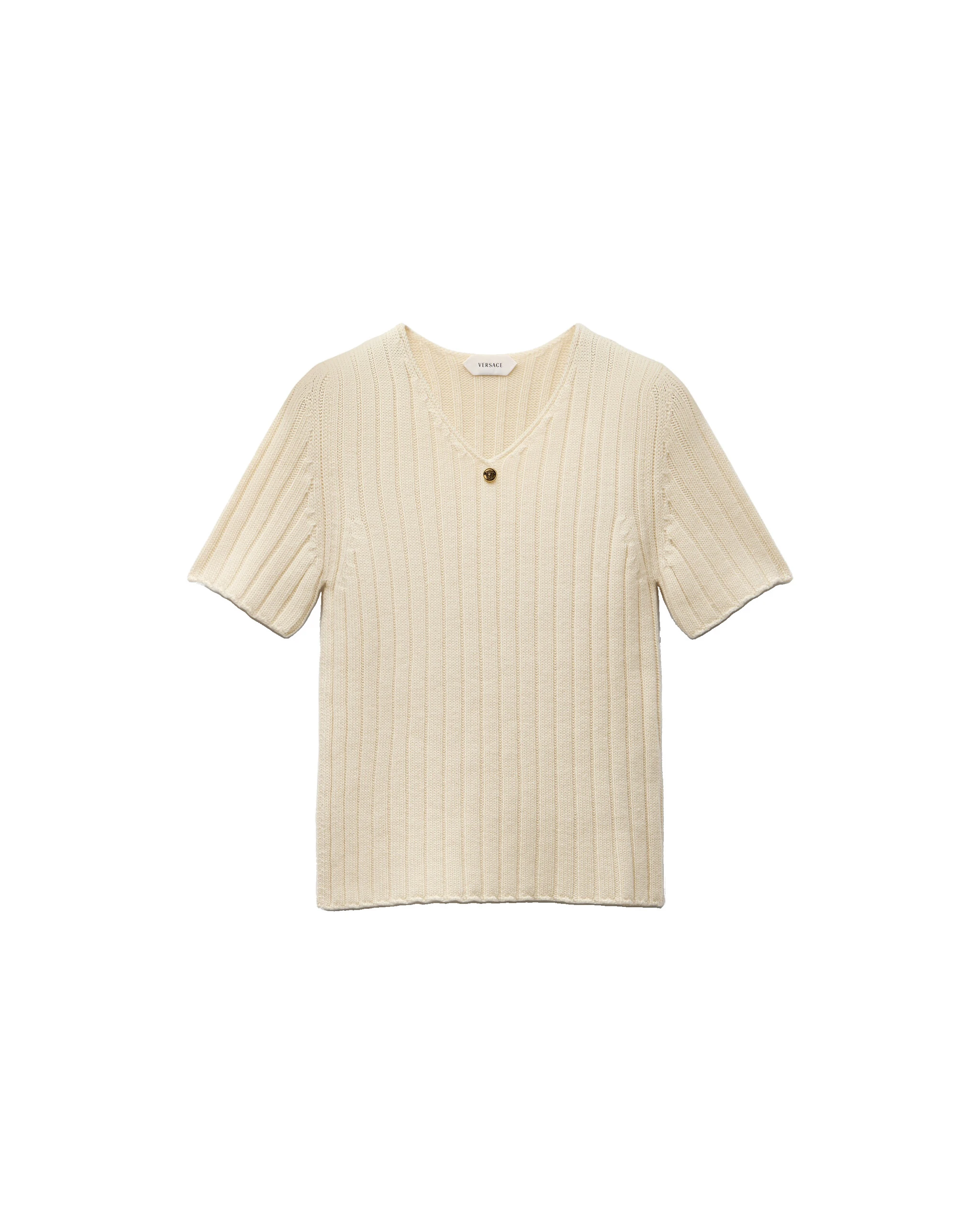Versace Wool and Cashmere Ribbed Knit Top in White Versace Wool and Cashmere Ribbed Knit Top in White | Tops | Coveti