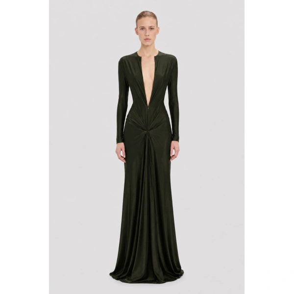 Victoria Beckham Aida Gown in Dark Green | Evening Gowns | Coveti, view 2