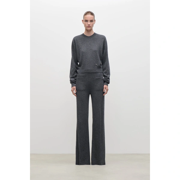Victoria Beckham Alina Knitted Trouser in Dark Grey Marl | Pants | Coveti, view 2